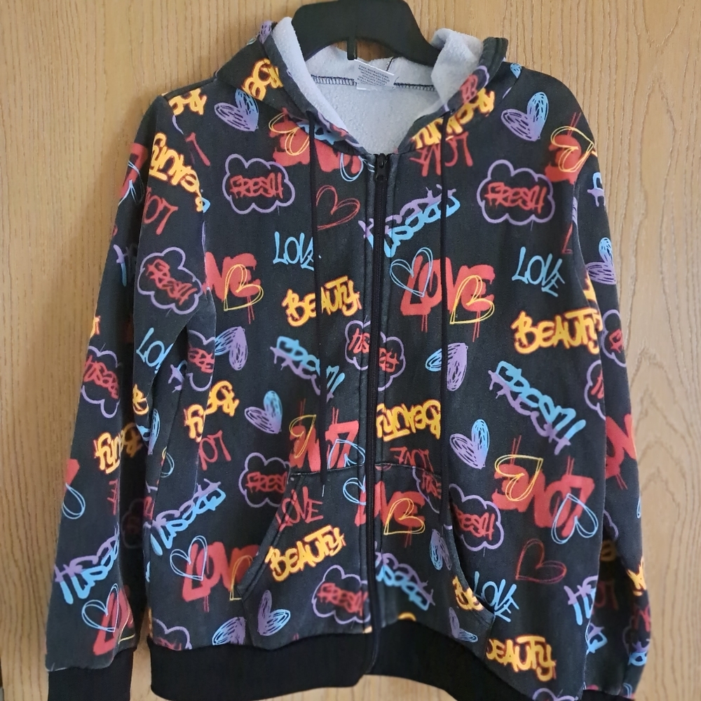 Bright Retro 90's Look Graphic Print Kids Unisex Hoody SZ Large